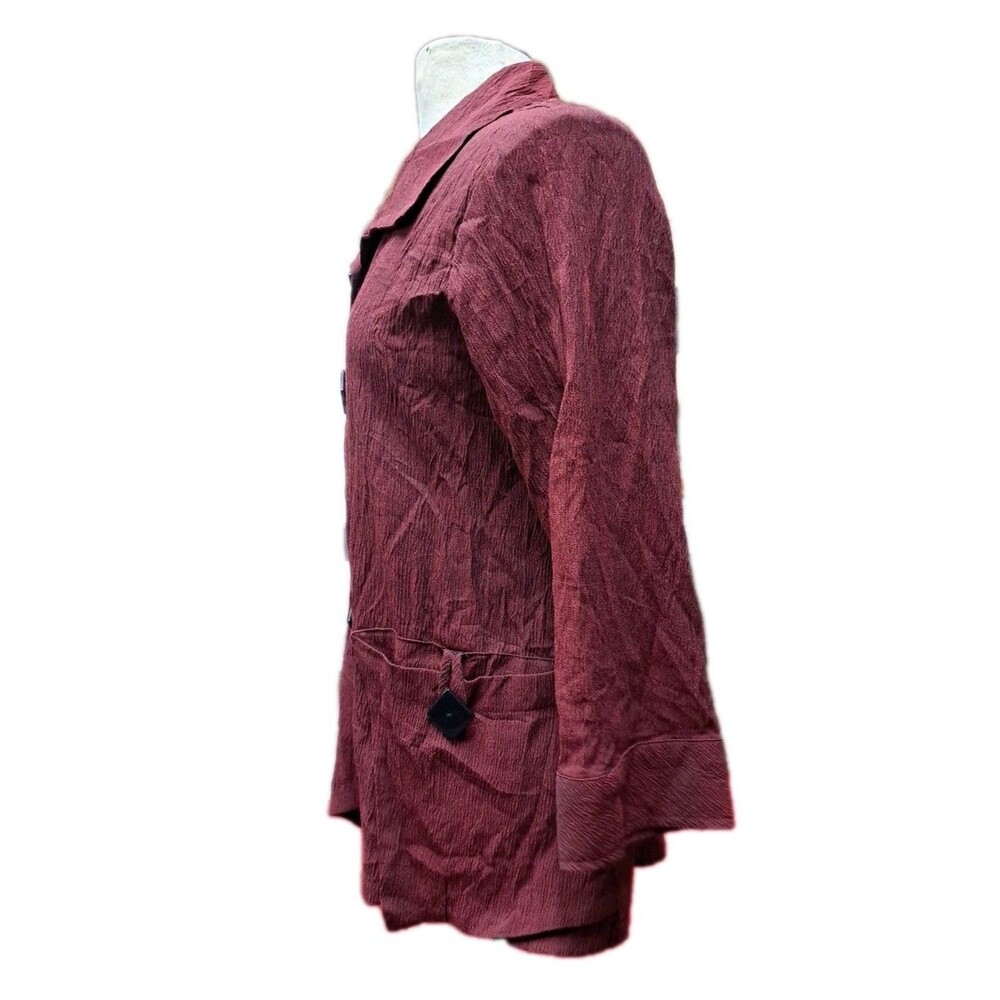 Ali Miles Shirt Jacket Burgundy Crinkle Bold Buttons Artsy Retro Top MP - Picture 3 of 9